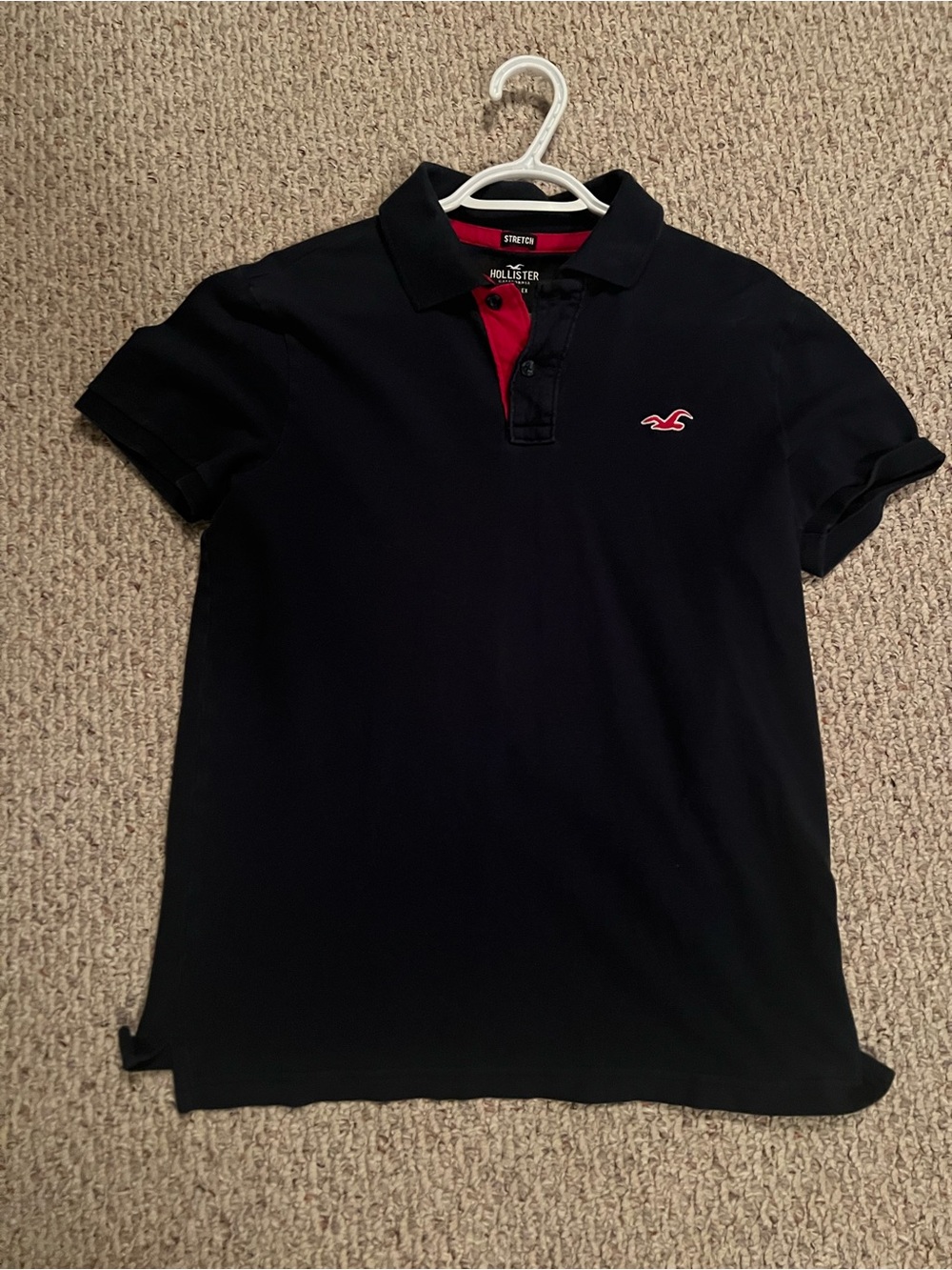 Hollister Men's Navy Polo with Red Accents